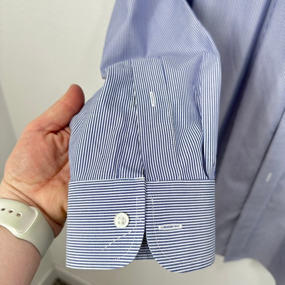 Jos A Bank Traveler Mens Button Down Shirt Blue White Stripe Traditional 16 33 - Picture 5 of 10